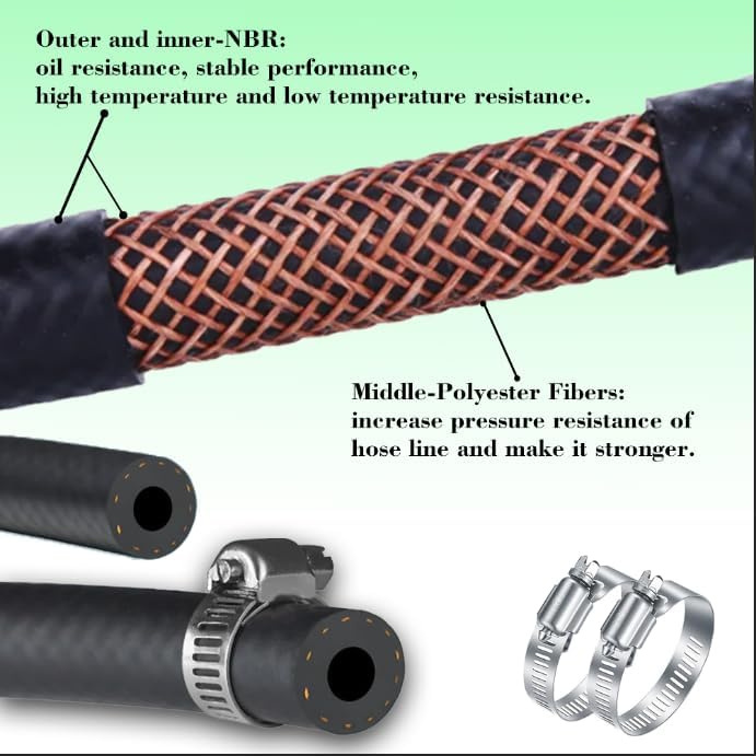 5/16 Inch ID Fuel Line Hose, J30R9 NBR Rubber Push Lock Hose High-Pressure 300PSI Gasoline Tube with 10 PCS SS Clamps for Fuel Systems Engines 10FT