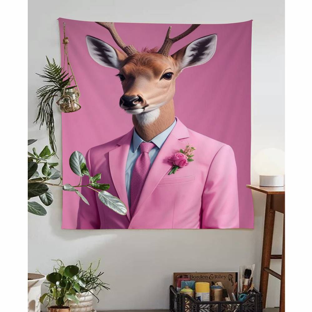 Charming Pink Animal with Glasses Anime Tapestry Hippie Flower Wall Carpets Dorm Decor Wall Hanging Home Decor