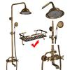 Antique Brass Shower Faucet Mixers Dual Handle Rainfall 8" Brass Shower Head with Bath Storage Shelf and Hooks Shower Water Tap