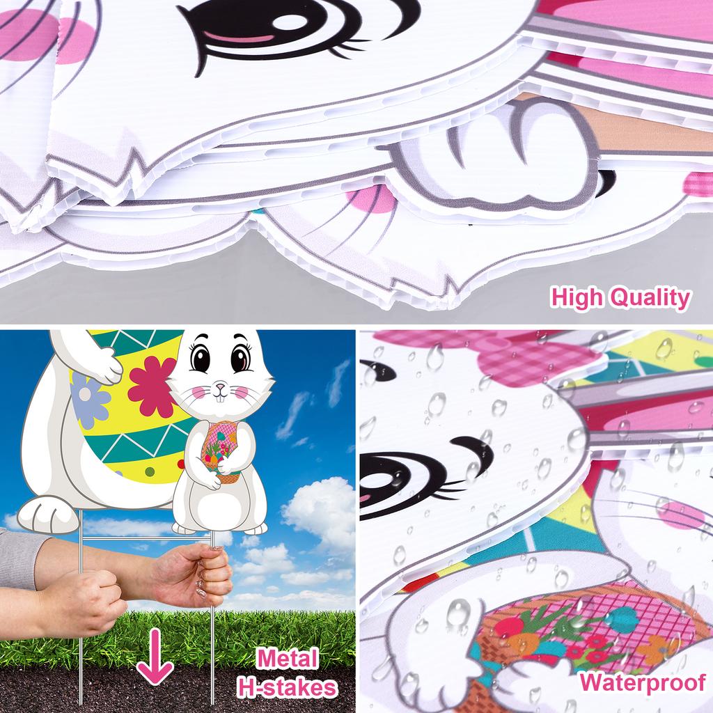 2 Pcs 32In Large Easter Decorations Outdoor Bunny Family Yard Signs Waterproof Lawn Decor With Metal Stakes Happy Easter Sign Fo
