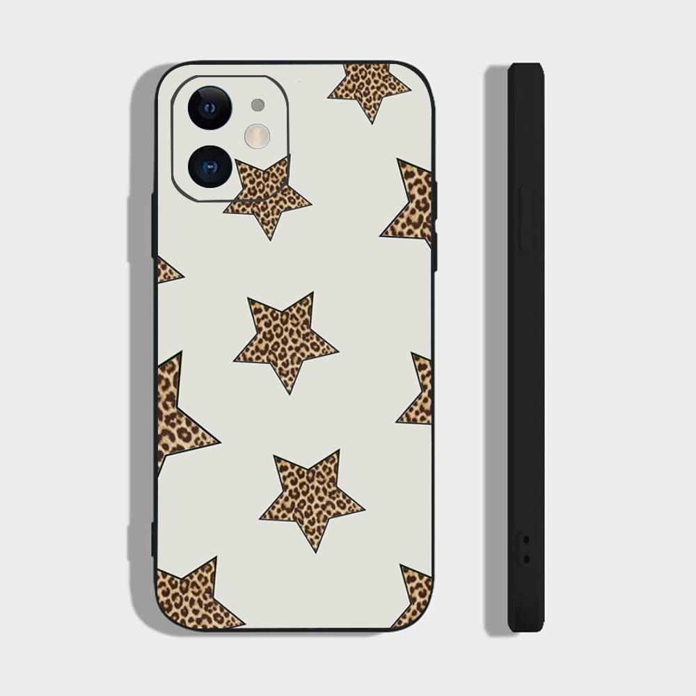 Star Leopard Print Phone Case For IPhone 17 Air 16 15 14 13 Pro Max 11 12 Black Silicone Cover