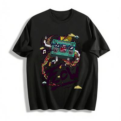 Retro Trendy Flow Radio Print Hip Hop Style Casual Short Sleeve T-Shirt Pure Cotton T-shirt