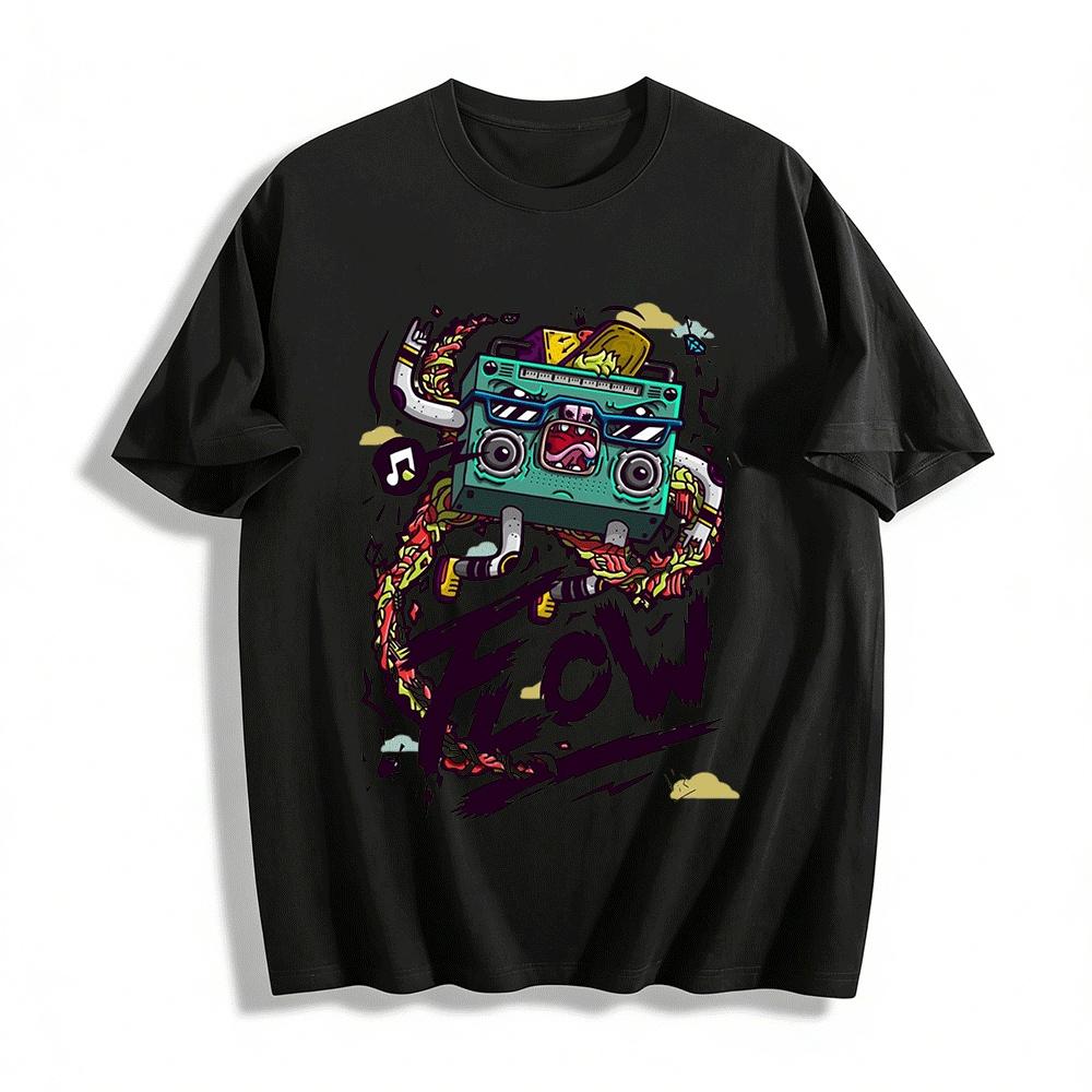 

Retro Trendy Flow Radio Print Hip Hop Style Casual Short Sleeve T-Shirt Pure cotton T-shirt XXS