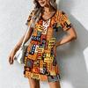 Summer Fashion Women's V Neck Short Sleevecontrast Color Printing  Printed  Dress Sex Short Skirt Dresses