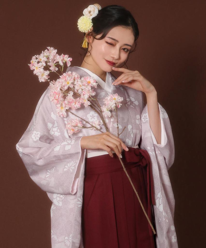 Hakama Plain Graduation 4 Piece Set Hakama Lower Gorgeous E F Red Peony Hakama [KYOETSU] Set, Two-Sleeve Kimono, Hakama, Ceremony, (Kimono, Hakama,