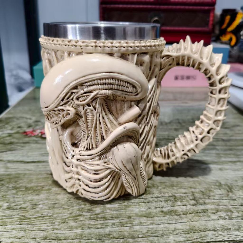 Gotycki Kreatywny Żywica Stal Nierdzewna Kubek 3D Płaski Transfer Ciepła Obcy Kubek Kawy Do Wystroju Domu i Biura Spersonalizowane Prezenty