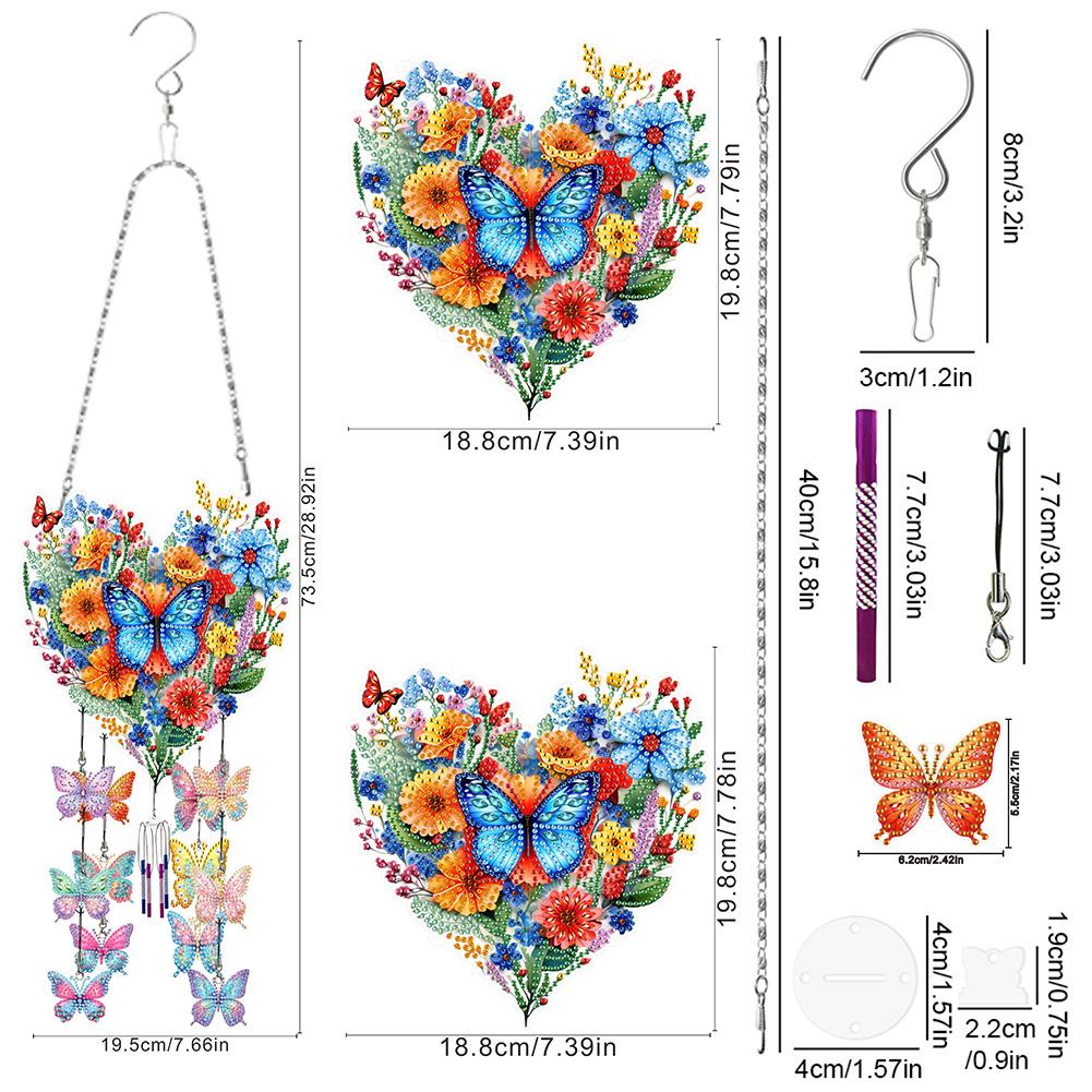 Acrylic Double Sided Flower Butterfly Diamond Painting Wind Chimes Wind Chimes DIY Diamond Kits DIY Rhinestones Wind Chime Kit