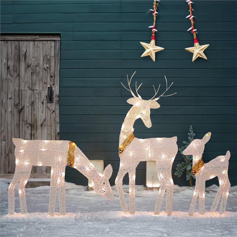 Premium-3-Piece Lighted 2D Reindeer Family With 60 L, Bright Christmas Outdoor Decoration, Pre-Lit Light Up Deer Set,For Yard