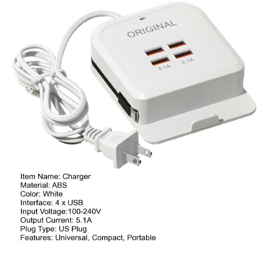 USB Fast Charger with Rack Universal 4-Port 5.1A Multi-Port Compact Mobile Phones Charging Head for Apple for Android
