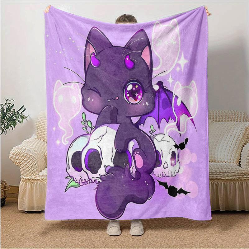 

1pc Kitten & Skeleton Blanket Soft, Warm Cozy Bedding Decor, Living Room, Travel, Camping, Car Blankets 80x120cm