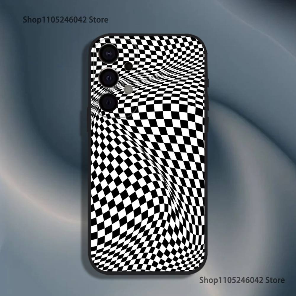 Checkered Pattern Shockproof Phone Case For Samsung S26,S25,S24,S21,S22,S23,S30,Ultra,S20,Plus,Fe,Lite,5G Black Cover