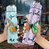 1PC Teal Butterfly Floral Quote 750ml Color Plastic Sports Water Bottle Leakproof Flip Straw Lid Suitable for Sports Office Home Use
