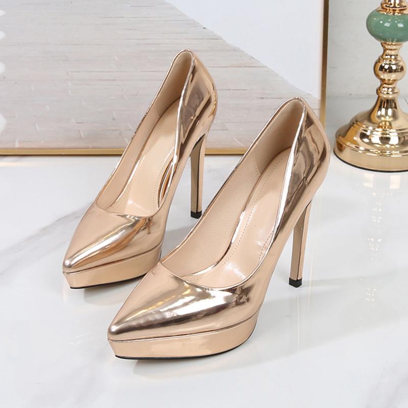 Fashion Sexy Women High Heels Shoes Fashion British Style Slip-On 12cm Thin Heeled Ladies Pumps Solid Platform Party Dress Heels Women
