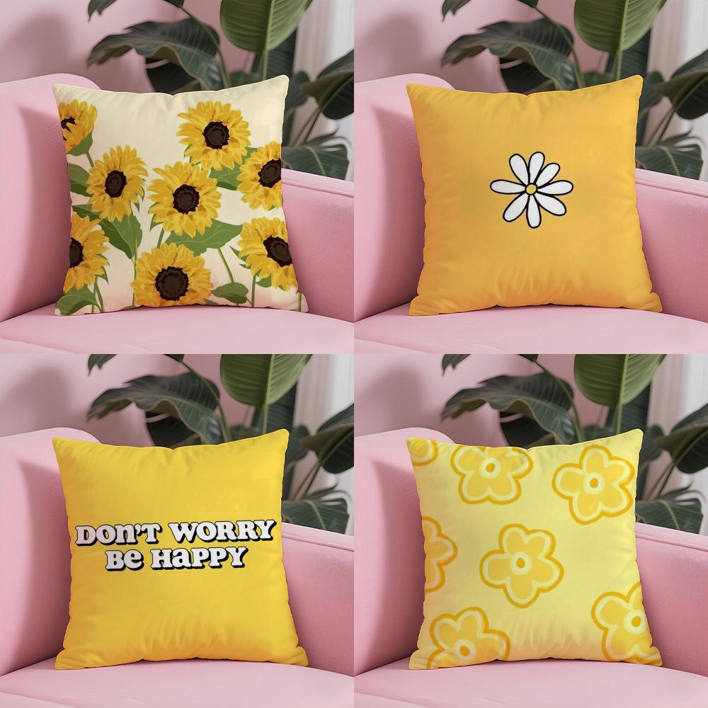 Yellow Printed Pillow Case Soft Plush Fabric DoubleSided Printed Cushion Cover Warm Winter Sofa Pillow Case