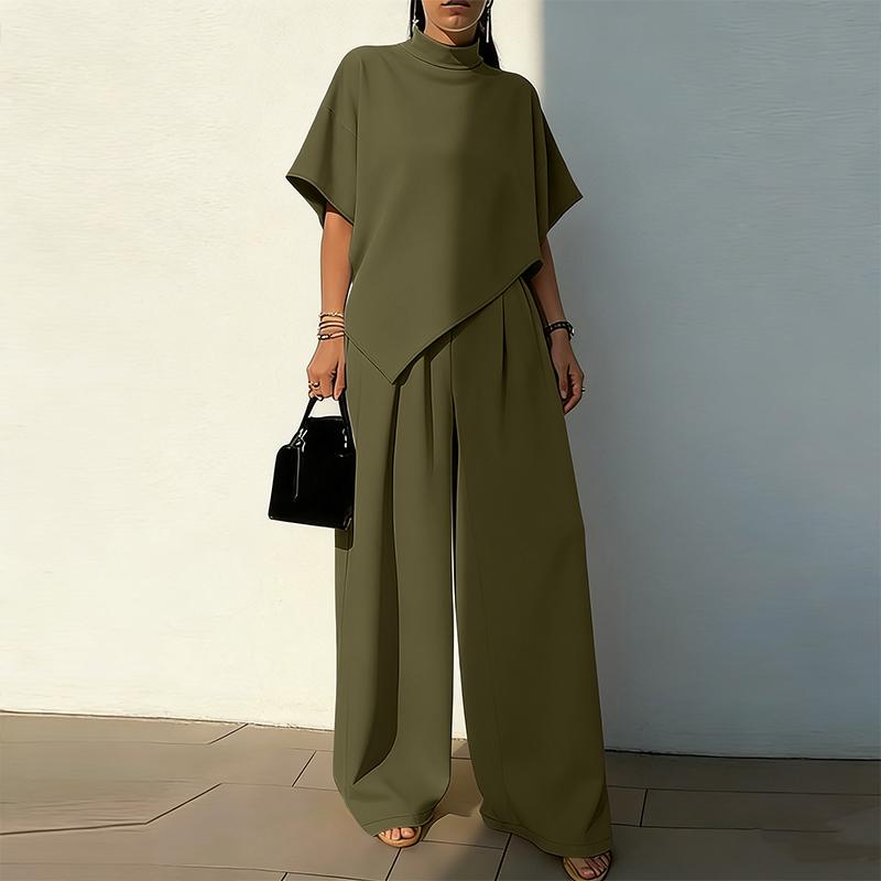 

ZANZEA Women Short Sleeve Irregular Blouse and Long Pants Casual Two Piece Sets XL армия зеленый