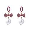 Valentine's Day exquisite light luxury fashion simple zircon bow imitation pearl pendant earrings versatile women's models
