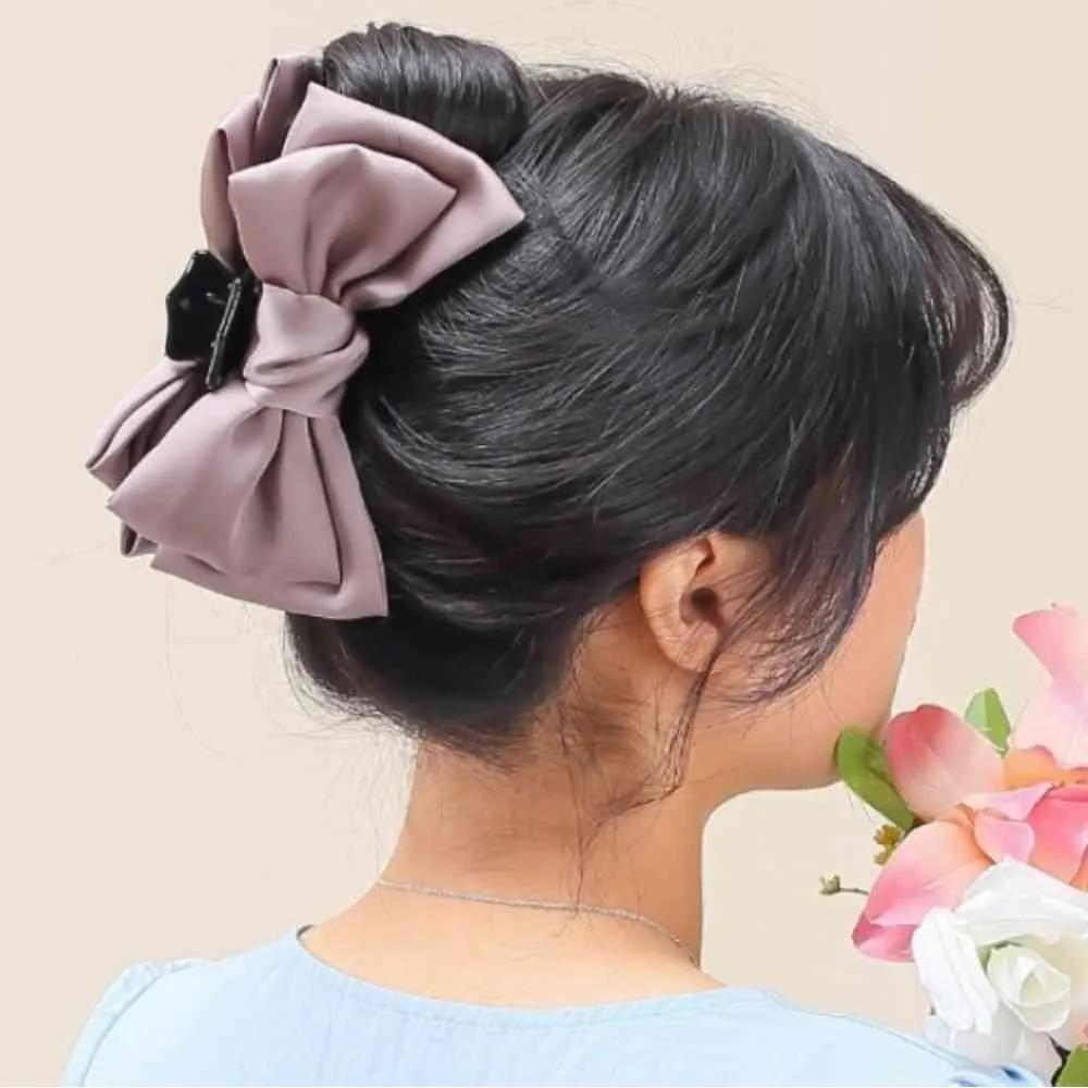Large ribbon hair clip, indie purple updo hair clip, long hair clip
