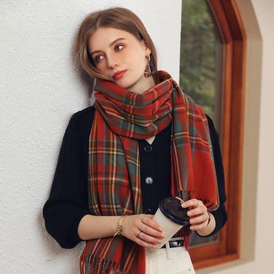 Dicker Winter-Schal im Schal-Stil, kariert, warm, mit Quasten, mittellang für Damen