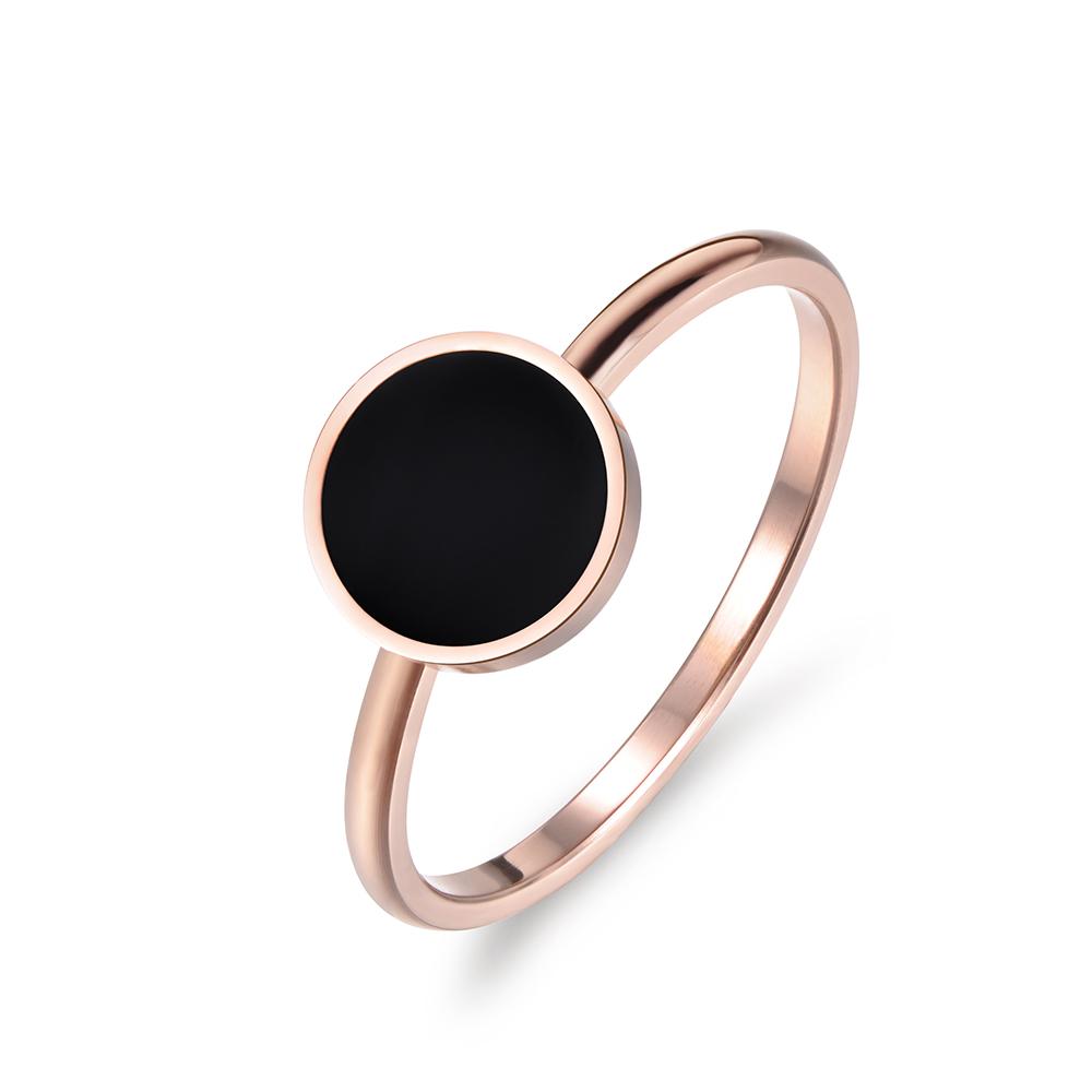 JeeMango Trendy OL Style Anniversary Ring For Women Girls 10/12mm Black Acrylic Stone 316L Stainless Steel Rings Jewlery R19048