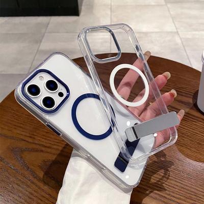 High End Minimalist Couple Phone Case with High Aesthetic Value, Crystal Clear Hardware Horizontal Stand Phone Case for Apple 15pro Phone Case