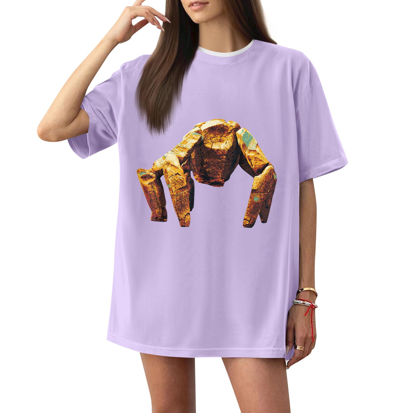 

Women s Casual Printed T-Shirt Round Neck Pullover Short Sleeve Top XXL фиолетовый