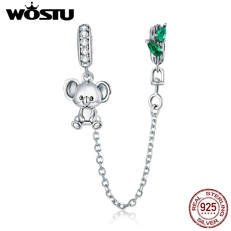 

WOSTU Стерлингового Серебра 925 пробы Коала Зеленый Кубический Циркон Подвески подходят Браслеты DIY Ювелирные Изделия 925 silver серебряный/зелёный