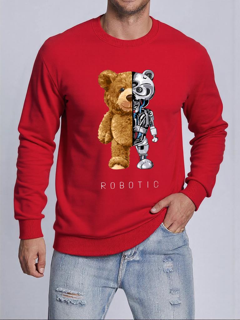 Plush And Robotic Bear Printed Mens Pullovers Autumn Casual Sweatshirt Comfortable Y2K Sportswears Hot Sale Casual Sweatshirts