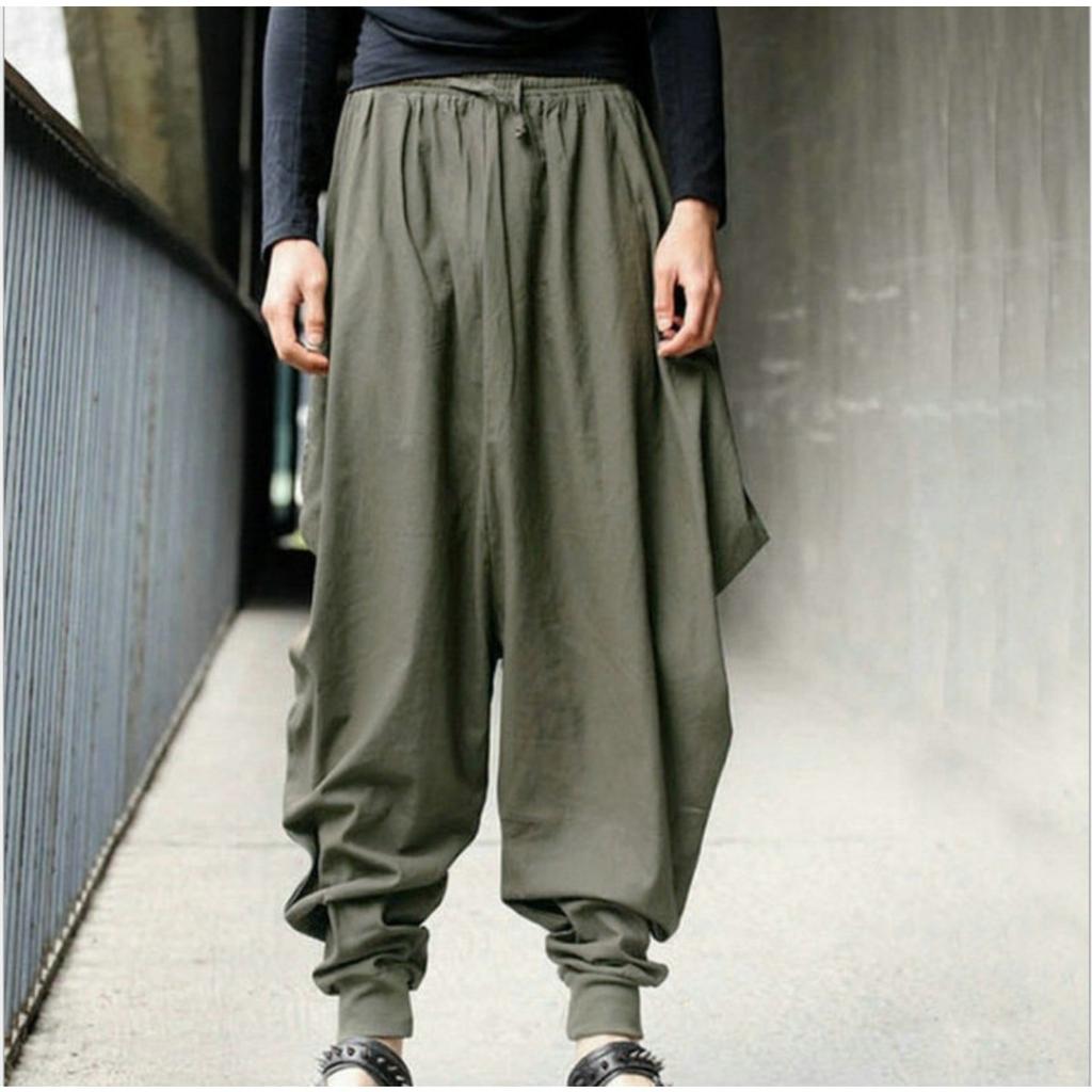 Men's Casual Loose Polyester Pants, 100% Polyester Fabric, Solid Color Regular Length, No Stretch, Super Loose Style