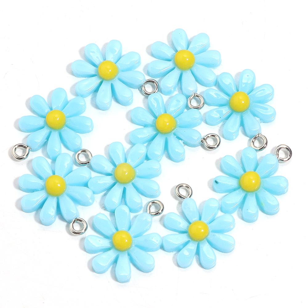 10pcs/Lot Resin Daisy Flower Pendant Colorful Glossy Surface Flower Charm For Jewelry Making DIY Keychain Earring Charm Pendant