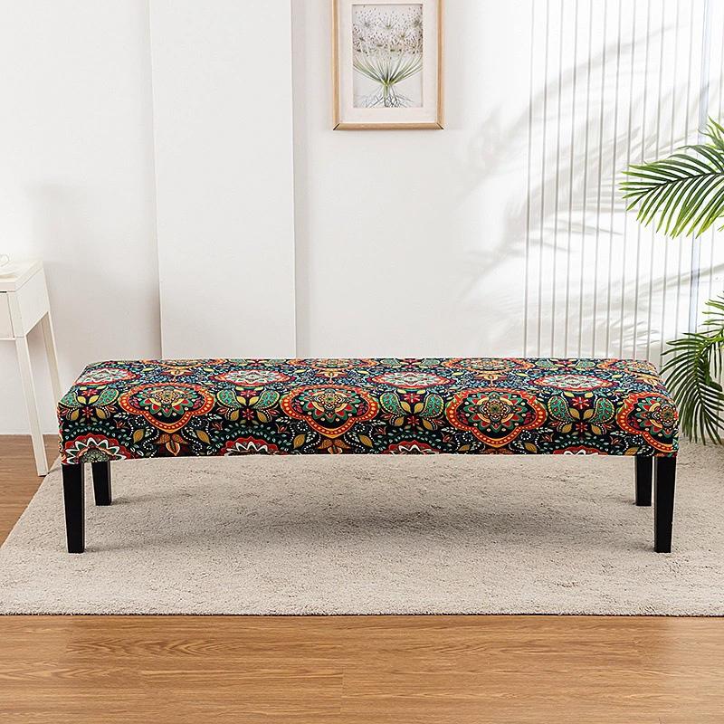 1PC Long Stool Cover Non-slip Long Bench Cover Dustproof Bench Protector Slipcover Floral Printed Full Wrap Stretch Slipcover