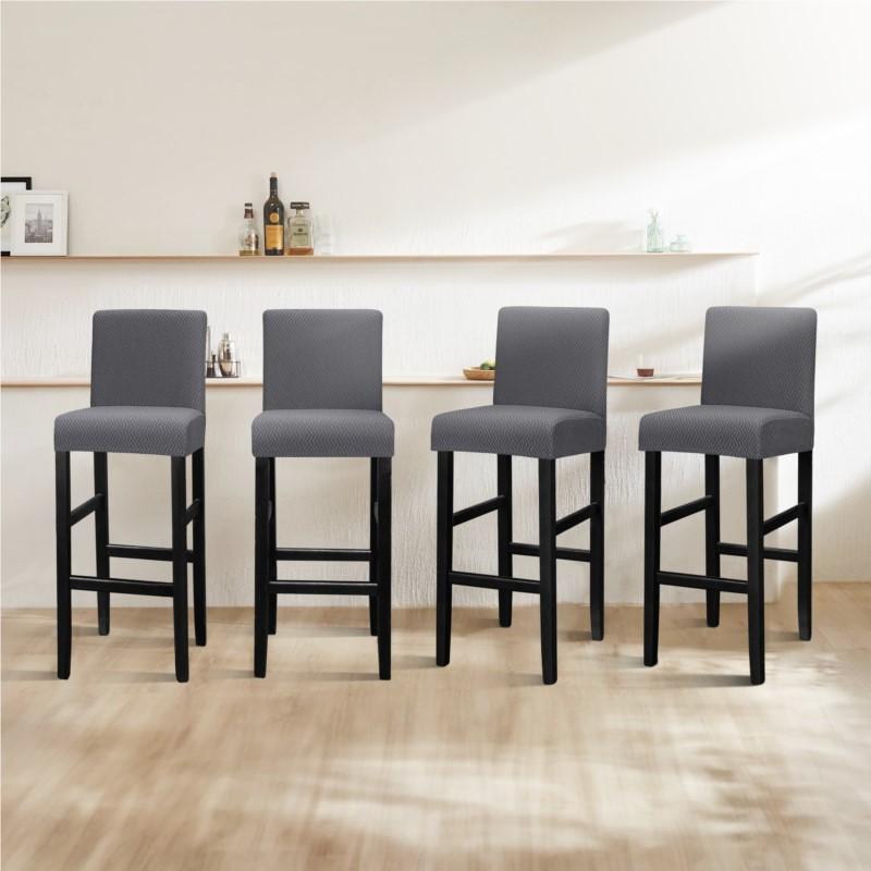 Jacquard Bar Stool Chair Cover Spandex Stretch Short Back Chair Covers Solid Color Elastic Slipcover For Dining Room Home Hotel