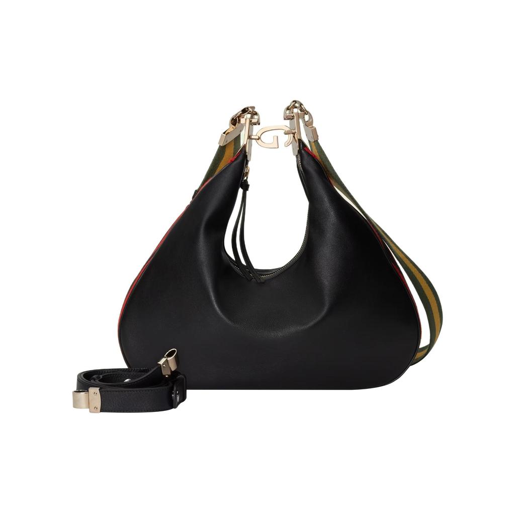Gucci Attache Series Gold Hardware Detachable Woven Shoulder Strap Leather Crossbody Bag Large Women bags Black 702823-UXWBG-1037