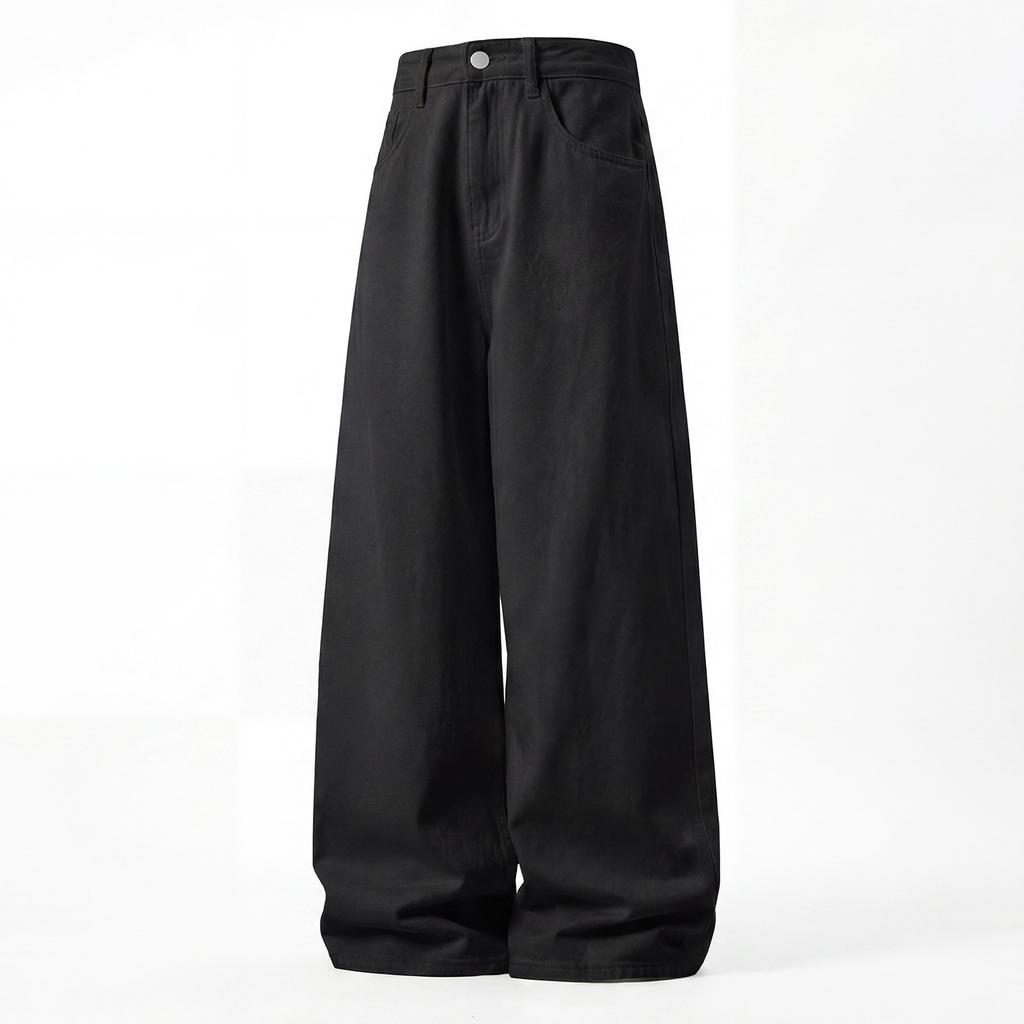 Men Loose Straight Cleanfit Denim Jeans Retro Casual Embroidered Long Pants