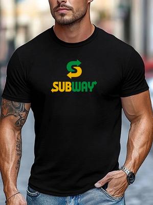 Subway Style T-Shirt, Men Black Graphic Tee Streetwear Casual Cotton