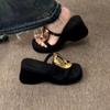 Fashion Summer New Style Slope Heel Sandals Women's Round Head Metal Buckle Waterproof Table Anti-slip Wear-resistant Slippers