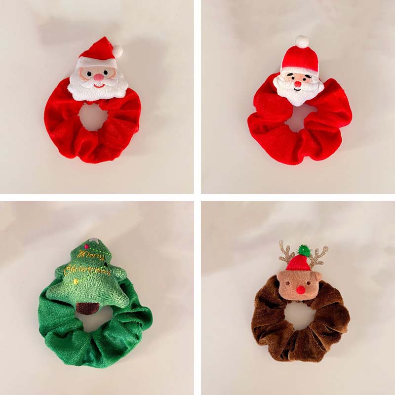 

WTEMPO Women Girls Elastic Christmas Hair Ties with Christmas Series Pattern Design Soft Red Green Brown Hair Bands Xmas Ponytail Holders 4pcs разноцветный