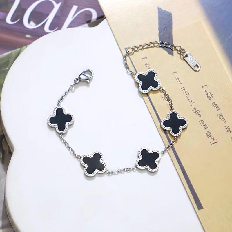 Brățară norocoasă cu trifoi cu patru foi cu două fețe din aur de 18k, cu cinci flori, noroc, fritilarie, trifoi cu patru foi, brățară damă