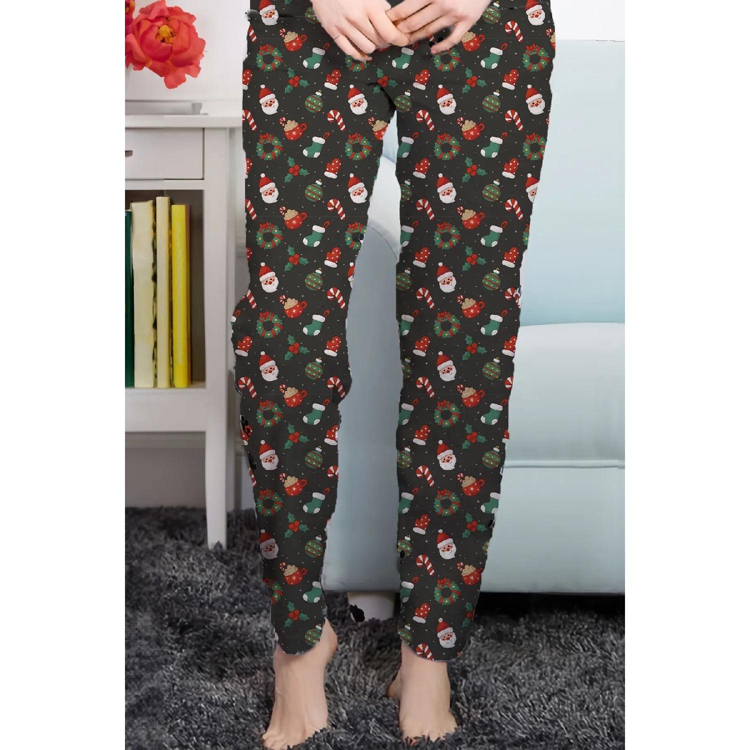 

Green New Year s Themed Candy Cane Patterned Printed Pajama Bottoms S/M чёрный