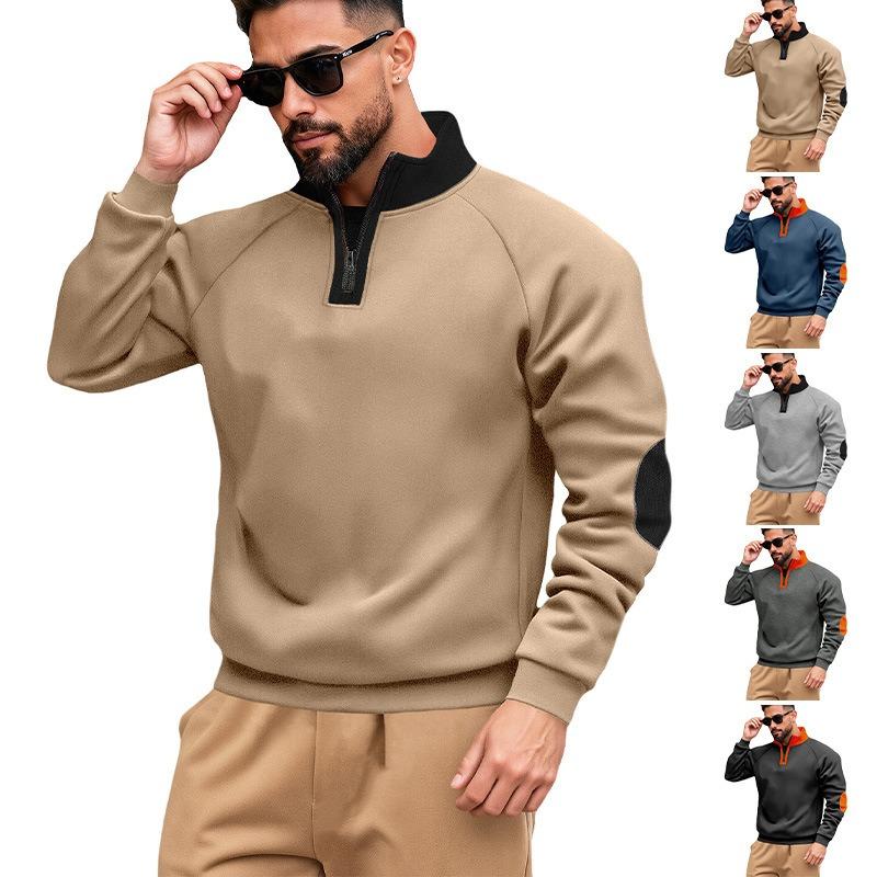 Men's Stand-up Collar Casual Sports Color Matching Zipper Embroidered Long-sleeved Henry Fashion Street Sweater