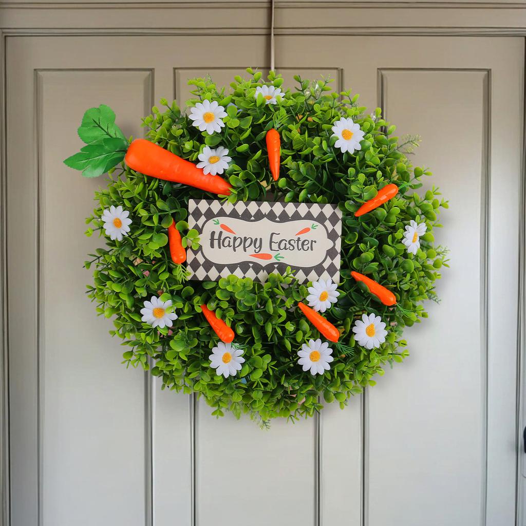 Easter Wreath Small Daisy Carrot Happy Easter Eucalyptus Leaf Home Door Hanging