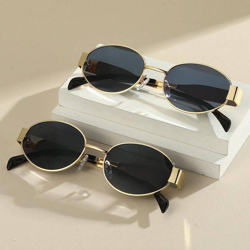 Oval Stylish Metal Frame Vintage Eyeglasses For Women, Fashion Accessory For Summer Beach Vacation,Outdoor,Travel