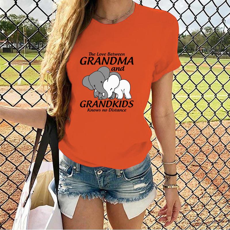 

Любовь между бабушкой и внуками не знает расстояний Принтованная футболка Женская Милый узор слона Футболка с круглым вырезом 4XL