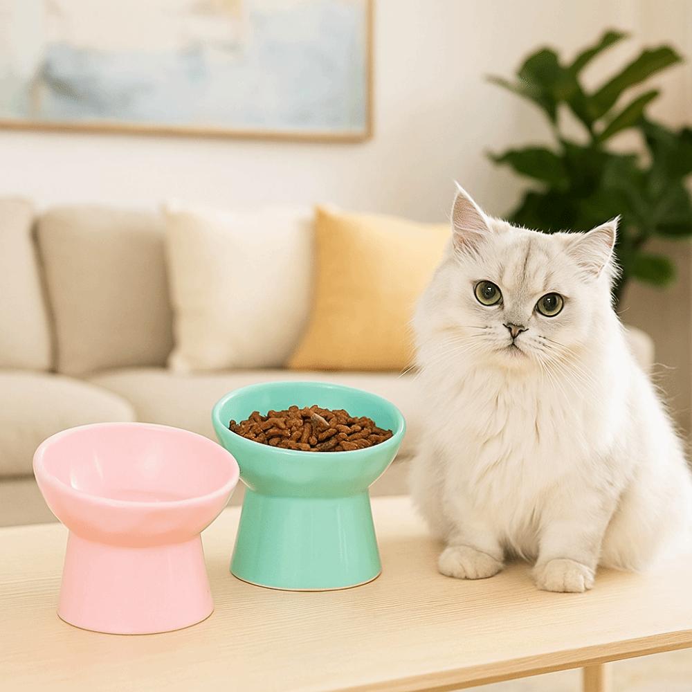 Multi-use Pet High Foot Bowl Slanted Mouth Dog Feeding Basin Cat Slow Food Bowl  Kitten Puppy