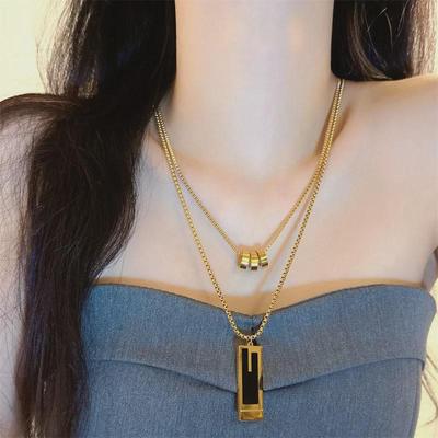 Men's Double-Layer Titanium Steel Necklace - European & American Street Style Sweater Chain Pendant