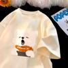 Anime Cute Little White Bear Print Suitable For Men And Women's Casual T-shirt Korean Loose Top Versatile Couple's Wear