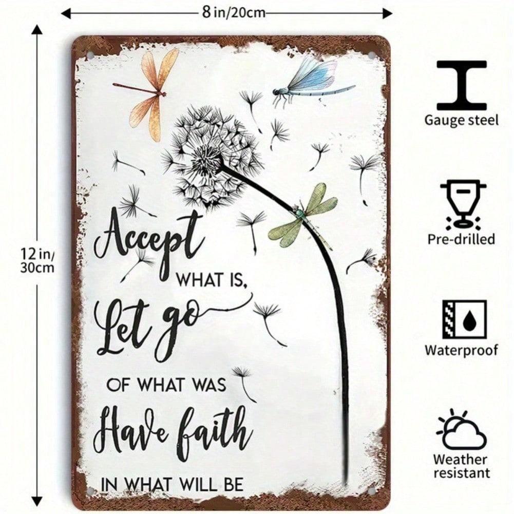 Dandelion Tin Sign 8x12 Inch Motivational Quote Metal Wall Art Rustic Home Decor