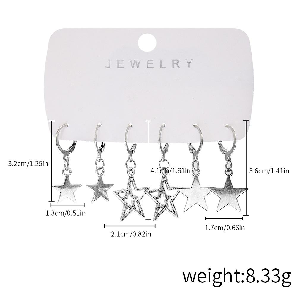 European and American Jewelry Fashionable and Simple Stud Earrings Set, Hollow Five-pointed Star, Earrings, Various Earrings, Women