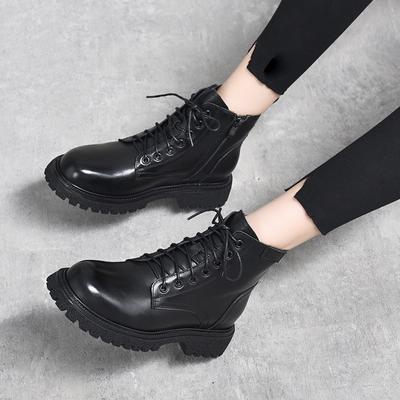 Fashion Martin Boots Women's Autumn and Winter New Retro Thick Heel Lace-up Short Boots Top Layer Cowhide Locomotive Boots