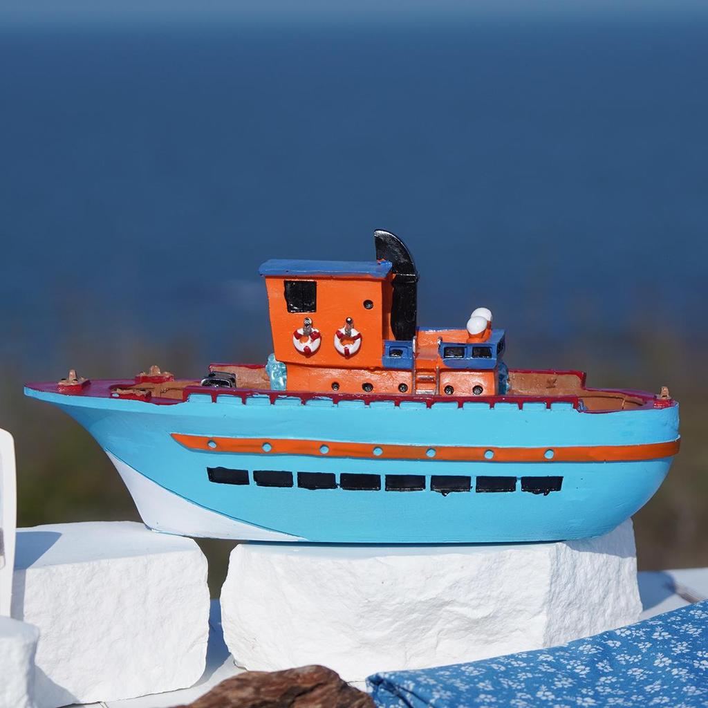 Painted Resin Small Boat Ornament for Home or Children's Room Decor, Seaside Travel Souvenir
