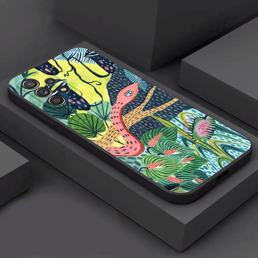 Jungle Art illustration Snake Cats Sloth For Samsung A55 Case A54 A52S A53 5G A51 A34 A35 A33 A32 A50 A72 A71 A30 A7 Soft Cover